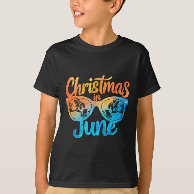 Christmas In June Sunglasses Funny Summer Vacation T-Shirt (Front)