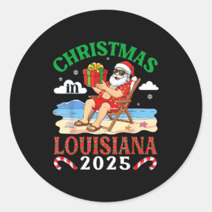 Christmas In Louisiana 2025 Santa Beach Lounge Hol Classic Round Sticker