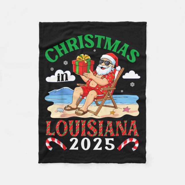 Christmas In Louisiana 2025 Santa Beach Lounge Hol Fleece Blanket (Front)