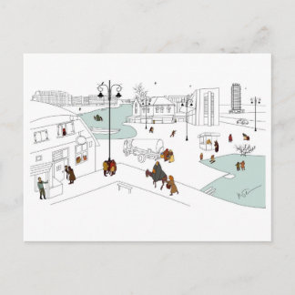 Christmas in modern city holiday postcard