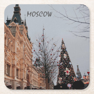 Christmas in Moscow Square Paper Coaster