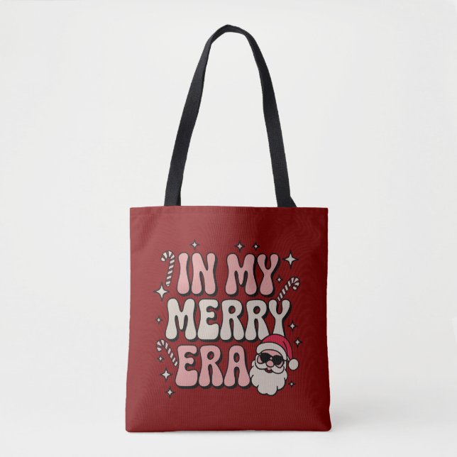 Christmas in My Merry Era Cute Groovy Xmas Tote Bag (Front)