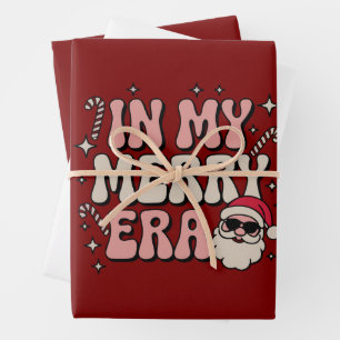 Christmas in My Merry Era Cute Groovy Xmas Wrapping Paper Sheet