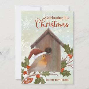 Christmas in New Home Bird and Birdhouse Card