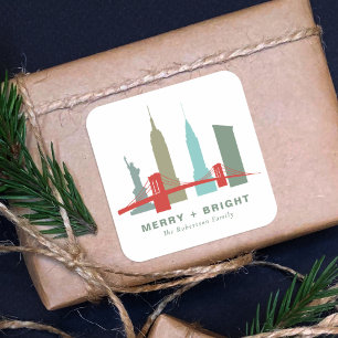 Christmas in New York, Architecture Skyline Gift Square Sticker