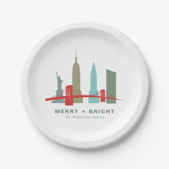 Christmas in New York, Architecture Skyline Paper Plate (Front)