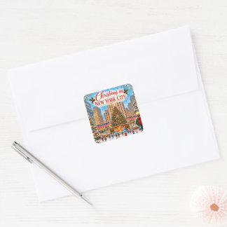 Christmas in New York City Vintage Holiday Square Sticker