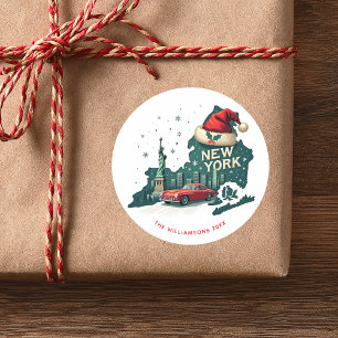 Christmas In New York State Personalized Holiday Classic Round Sticker