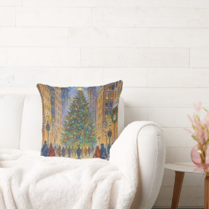 Christmas in New York Throw Pillow, Winter City Cushion