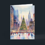 Christmas in New York Watercolor Card<br><div class="desc">This Christmas card features a watercolor portrait of New York City during the holidays.</div>