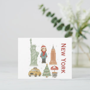 Christmas in New York Watercolor – Cute  Holiday Postcard