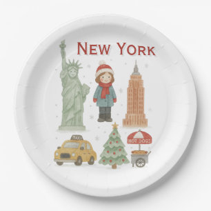 Christmas in New York Watercolor – Cute Paper Plate