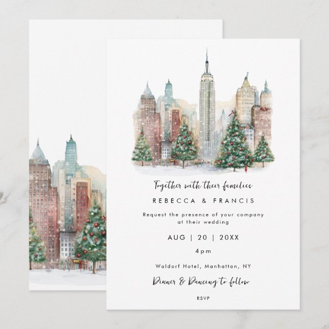 Christmas in New York wedding invitation (Front/Back)