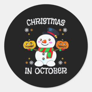 Christmas In October Halloween Snowman Pumpkin Kid Classic Round Sticker