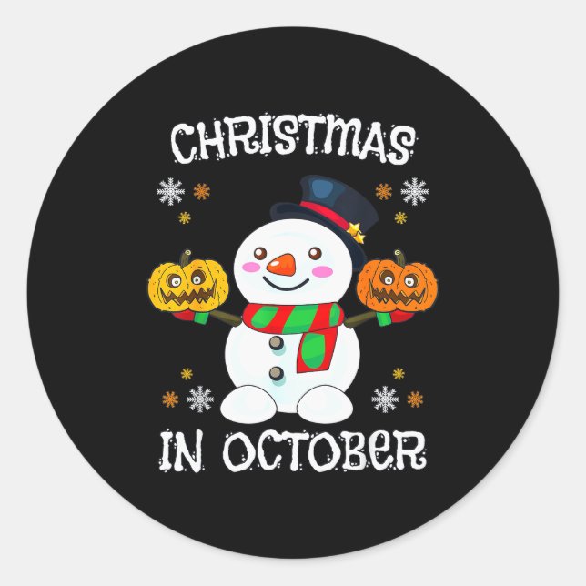 Christmas In October Halloween Snowman Pumpkin Kid Classic Round Sticker (Front)