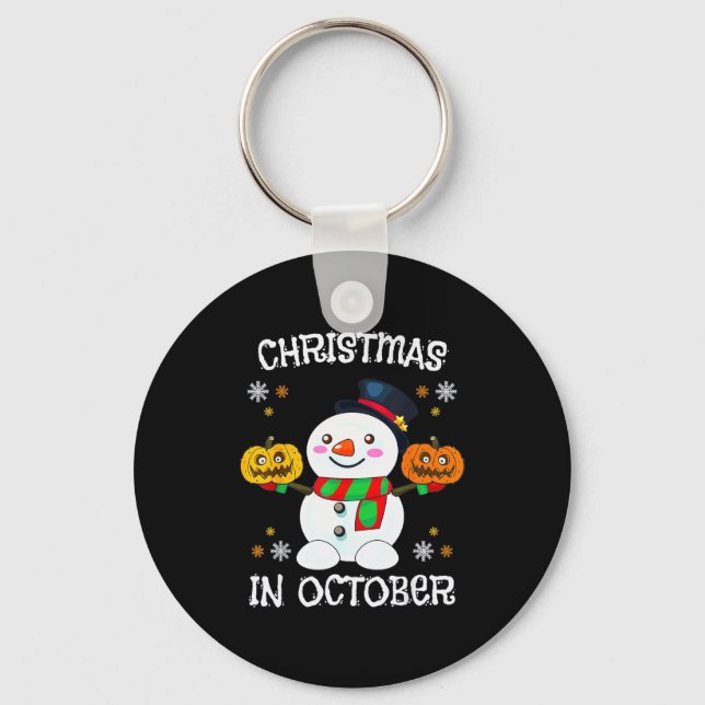 Christmas In October Halloween Snowman Pumpkin Kid Key Ring (Front)
