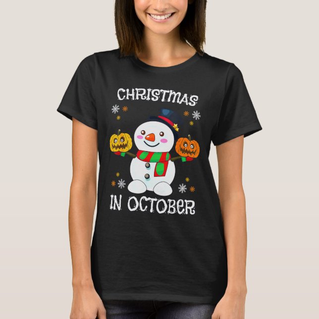 Christmas In October Halloween Snowman Pumpkin Kid T-Shirt (Front)