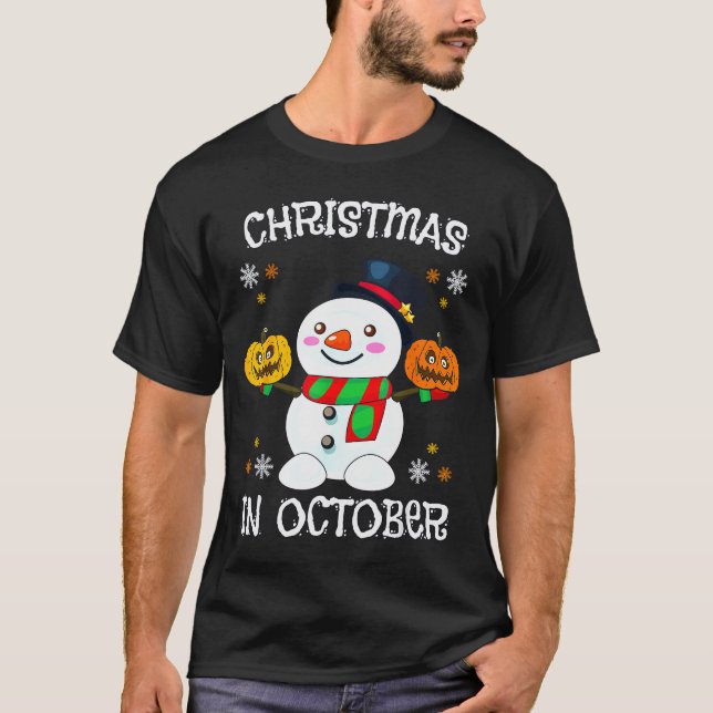 Christmas In October Halloween Snowman Pumpkin Kid T-Shirt (Front)