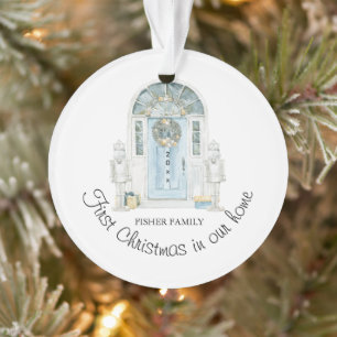 Christmas In Our New Home Watercolor Blue Door  Ornament