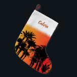 Christmas in Palm Beach Miami Sunset Small Christmas Stocking<br><div class="desc">Cool Christmas stocking featuring a sunset and palm trees. And you can add your own name to suit.</div>
