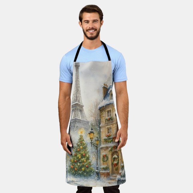 Christmas in Paris Apron | Watercolor Eiffel Tower (Worn)