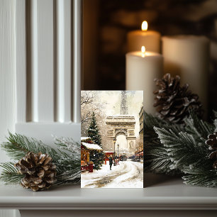 Christmas in Paris: Arc de Triomphe Winter Scene Holiday Card