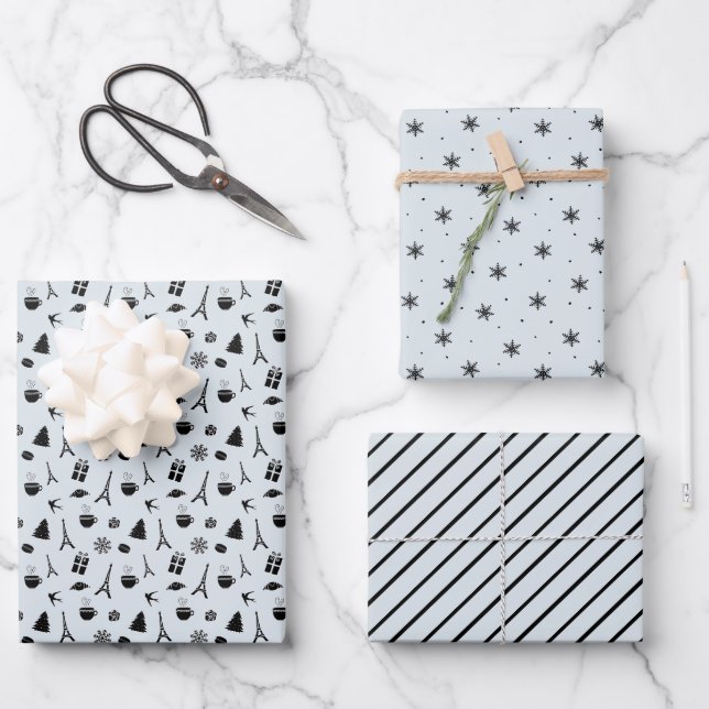 Christmas in Paris Coordinating Pattern Wrapping Paper Sheet (Front)