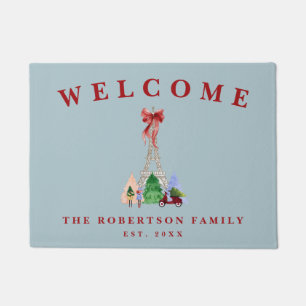 Christmas in Paris Eiffel Tower Holiday Welcome Doormat