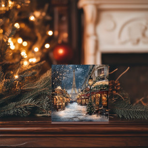 Christmas in Paris: Eiffel Tower Market At Night Holiday Card