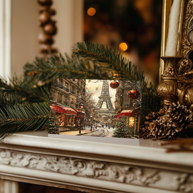 Christmas in Paris: Festive Eiffel Tower Boulevard Holiday Postcard (Creator Uploaded)