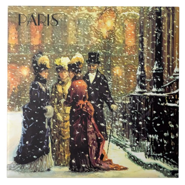 Christmas in Paris. Holiday Gift Ceramic Tiles (Front)