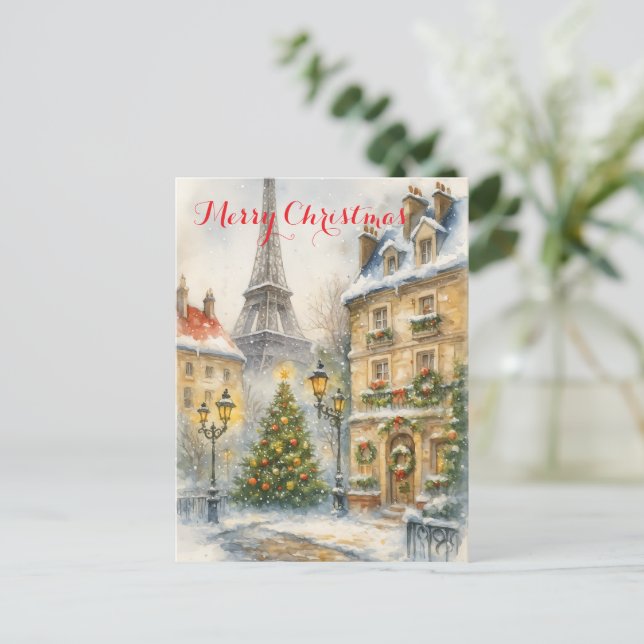 Christmas in Paris Holiday Postcard – Watercolor (Standing Front)
