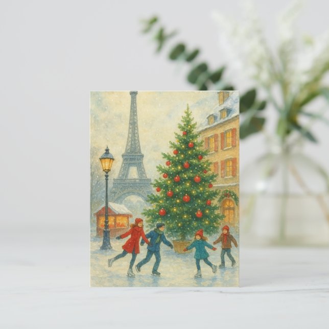 Christmas in Paris Postcard – Eiffel Tower Winter  (Standing Front)