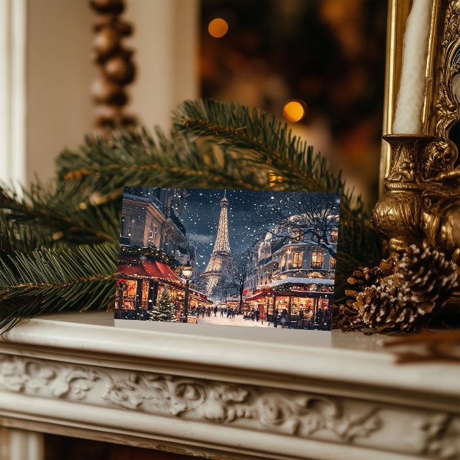 Christmas in Paris: Sparkling Eiffel Tower Avenue Holiday Postcard (Creator Uploaded)