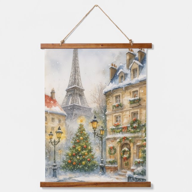 Christmas in Paris Wall Tapestry – Watercolor  (Front)