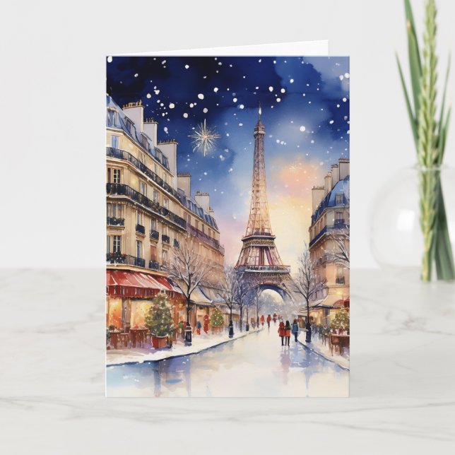 Christmas in Paris Watercolor Card (Front)
