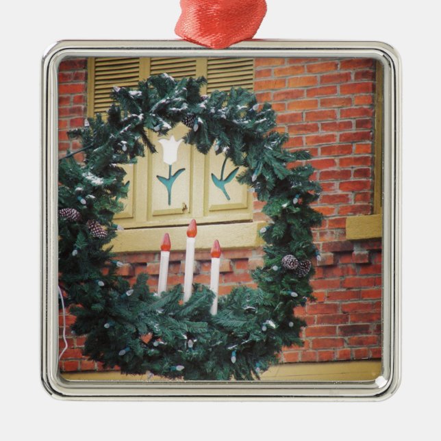 Christmas in Pella, Iowa Holiday Decorated Lights Metal Tree Decoration (Front)