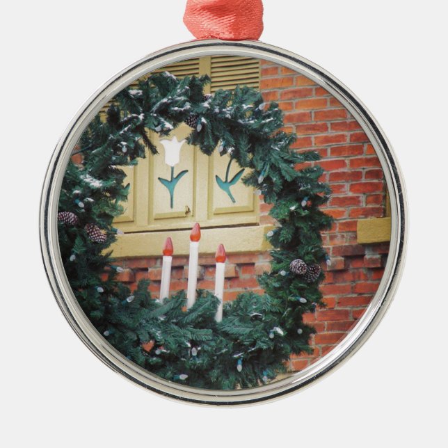 Christmas in Pella, Iowa Holiday Decorated Lights Metal Tree Decoration (Front)
