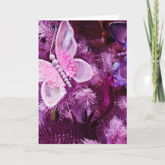 Christmas In Pink And Purple Holiday Card (Front)