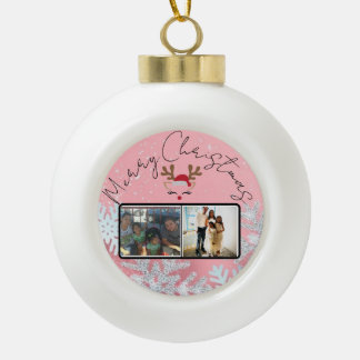 Christmas In Pink Ceramic Ball Christmas Ornament