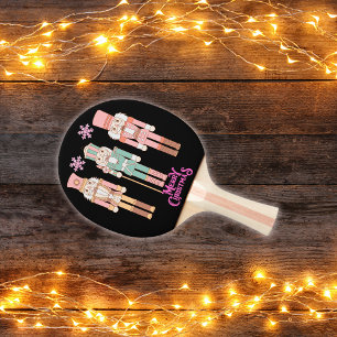 Christmas in Pink Nutcrackers on Black Ping Pong Paddle