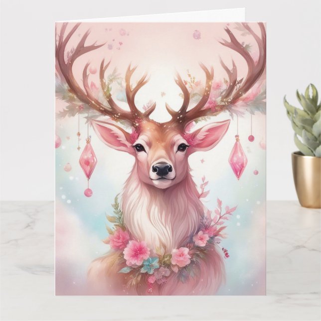 Christmas in pink: reindeer with pink Christmas Card (Small Plant)