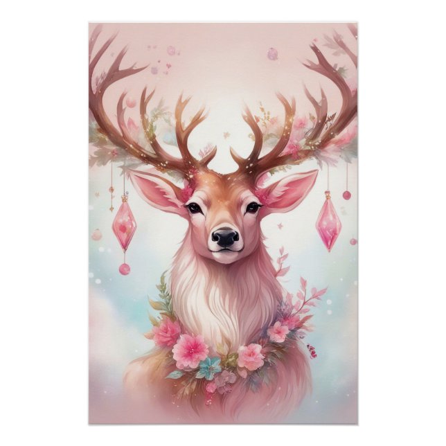 Christmas in pink: reindeer with pink Christmas Poster (Front)