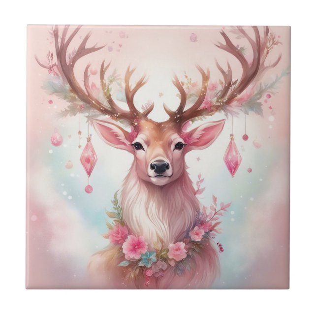 Christmas in pink: reindeer with pink Christmas Tile (Front)