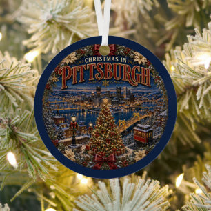 Christmas in Pittsburgh Vintage Travel Keepsake Metal Tree Decoration