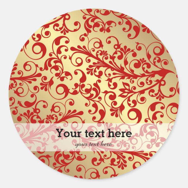 Christmas in red & gold classic round sticker (Front)
