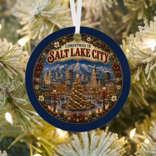 Christmas in Salt Lake City Vintage Keepsake Metal Tree Decoration