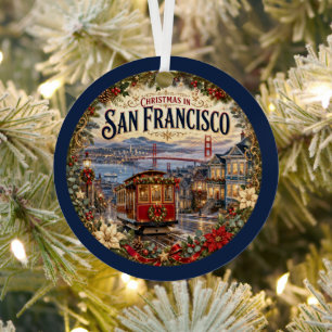 Christmas in San Francisco Vintage Travel Keepsake Metal Tree Decoration