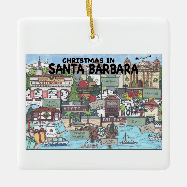 Christmas in Santa Barbara Ceramic Ornament (Front)
