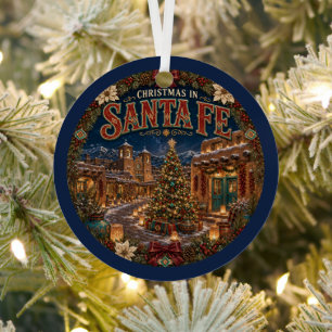 Christmas in Santa Fe Vintage Travel Keepsake Metal Tree Decoration
